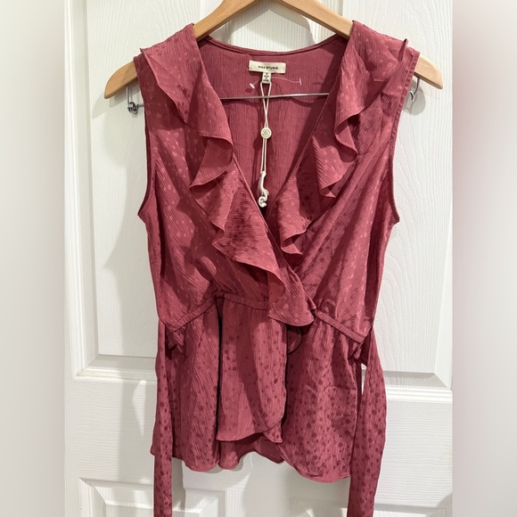 Max Studio Pink Ruffled Wrap Blouse Tie Back Y2K Fairy - Picture 1 of 5